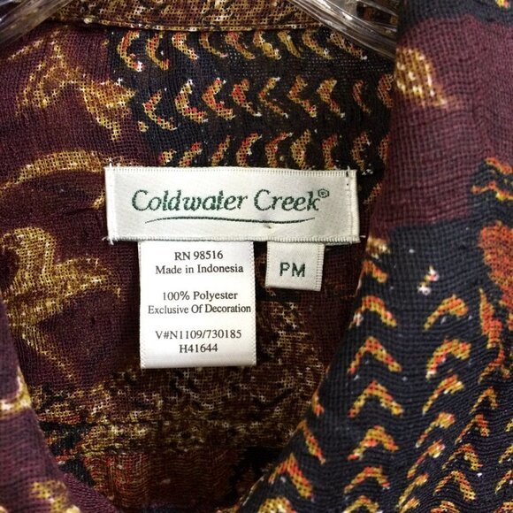 Coldwater Creek Blouse Button Down Sheer Brown Prints Beads on Front Size PM - Picture 3 of 4